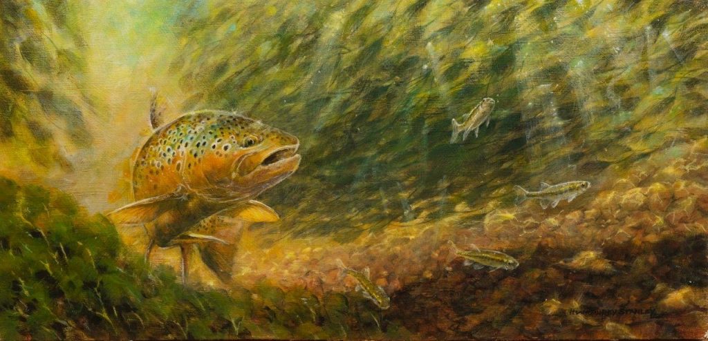 Brownie on the Prowl 8” x 17” . Acrylic on Board